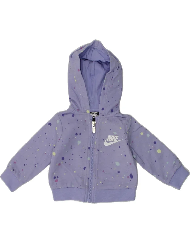 NIKE Baby Girls Zip Hoodie Sweater 0-3 Months Purple Spotted Cotton