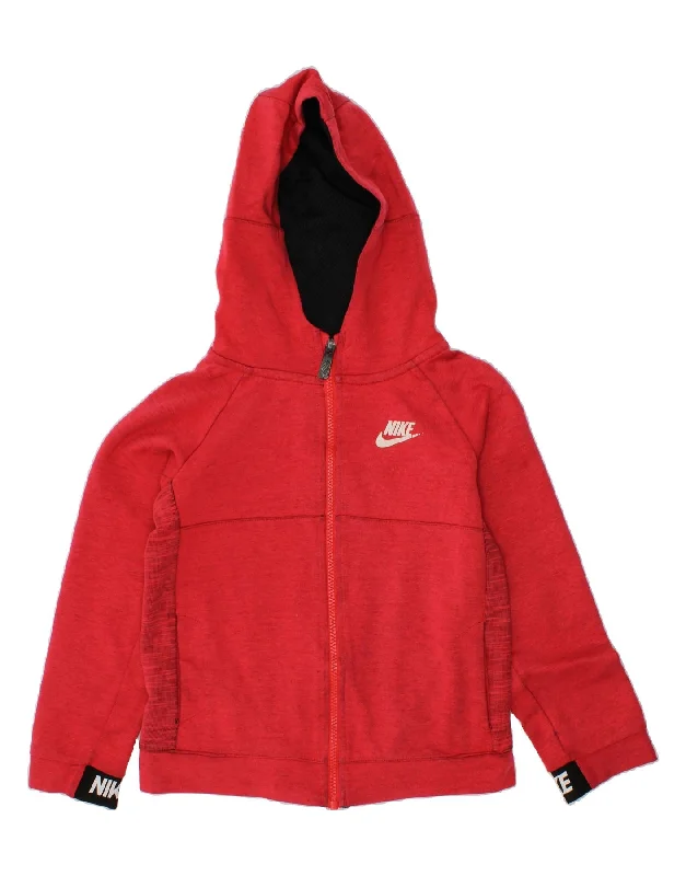 NIKE Girls Graphic Zip Hoodie Sweater 6-7 Years Large Red Cotton