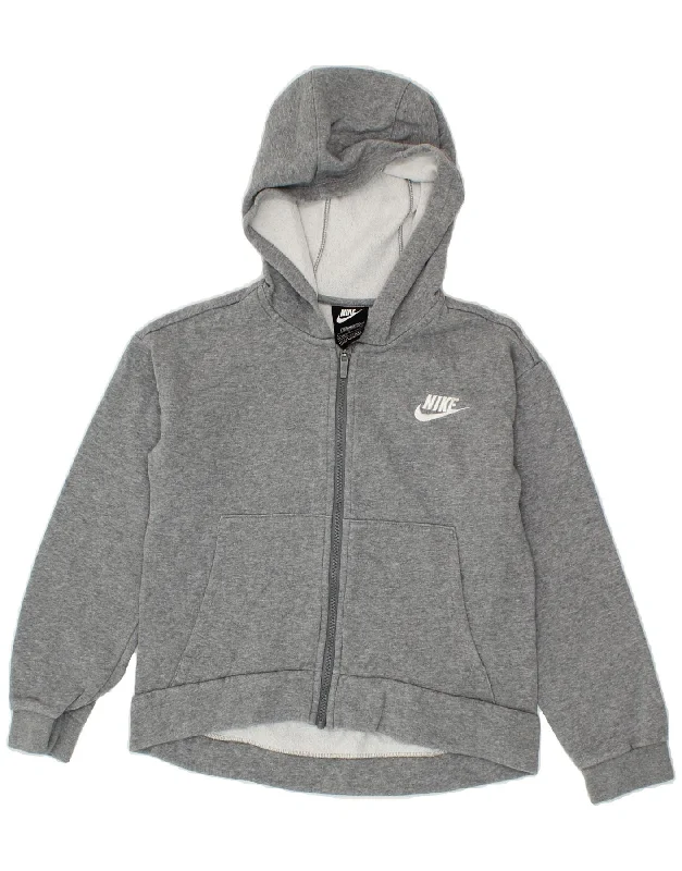 NIKE Girls Standard Fit Zip Hoodie Sweater 12-13 Years Large  Grey Cotton