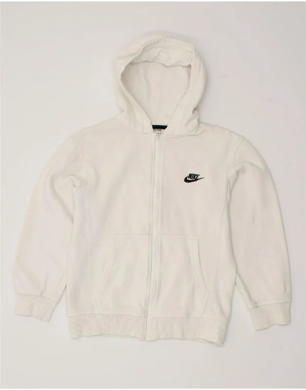 NIKE Girls Zip Hoodie Sweater 10-11 Years Medium  White Cotton