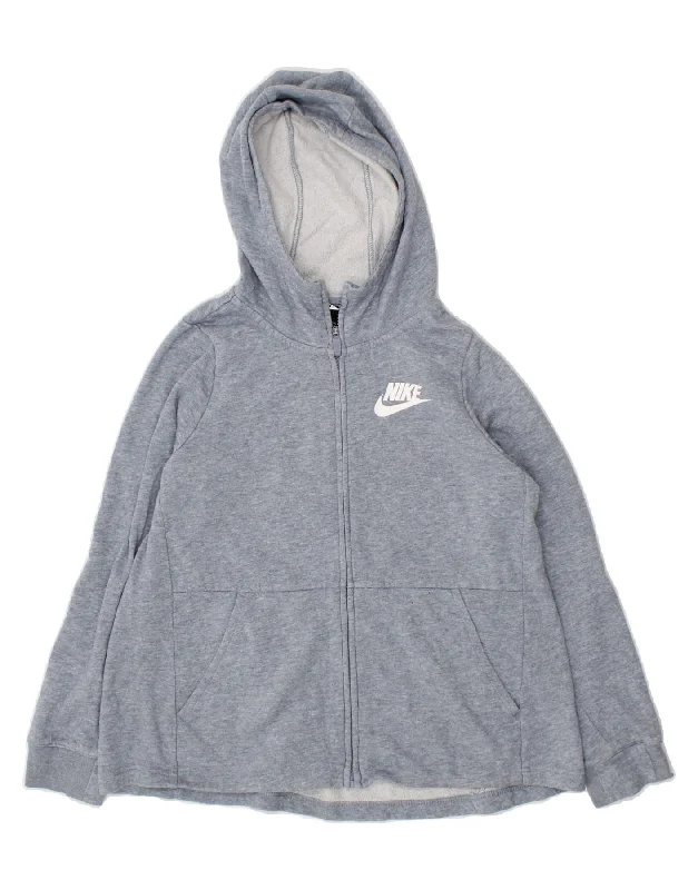 NIKE Girls Zip Hoodie Sweater 12-13 Years Large  Grey Cotton