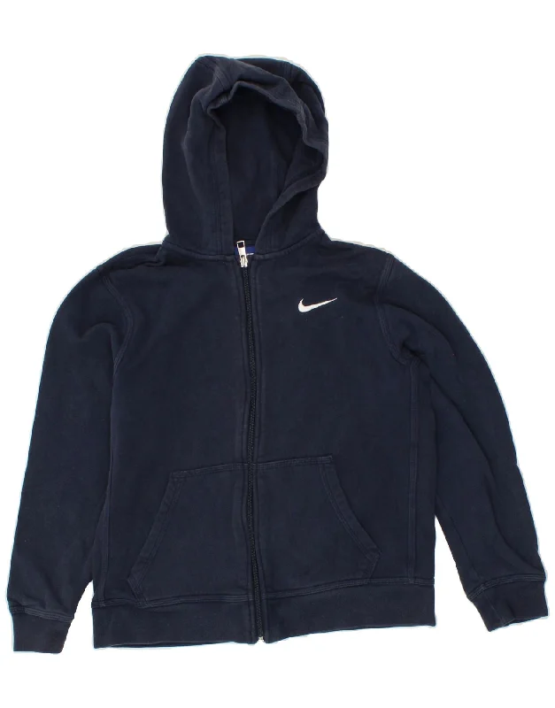 NIKE Girls Zip Hoodie Sweater 12-13 Years Large  Navy Blue Cotton