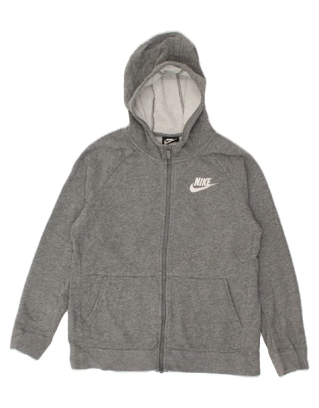 NIKE Girls Zip Hoodie Sweater 13-14 Years XL Grey Cotton