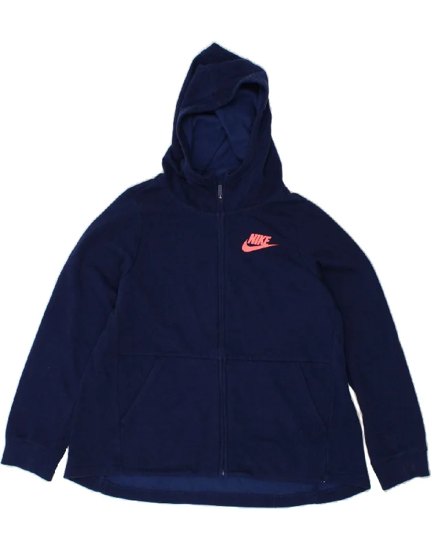 NIKE Girls Zip Hoodie Sweater 13-14 Years XL Navy Blue