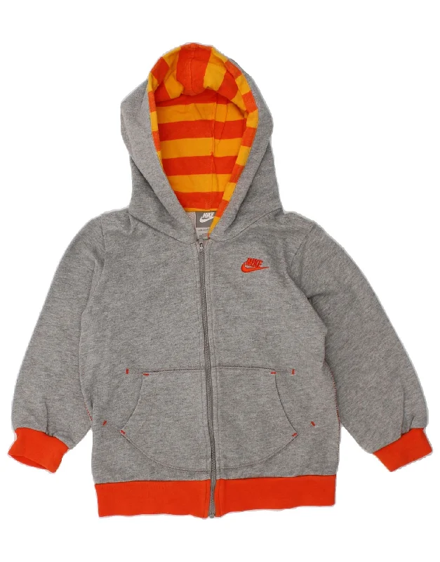 NIKE Girls Zip Hoodie Sweater 2-3 Years Grey Cotton