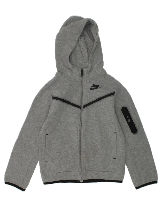 NIKE Girls Zip Hoodie Sweater 6-7 Years Large  Grey Cotton