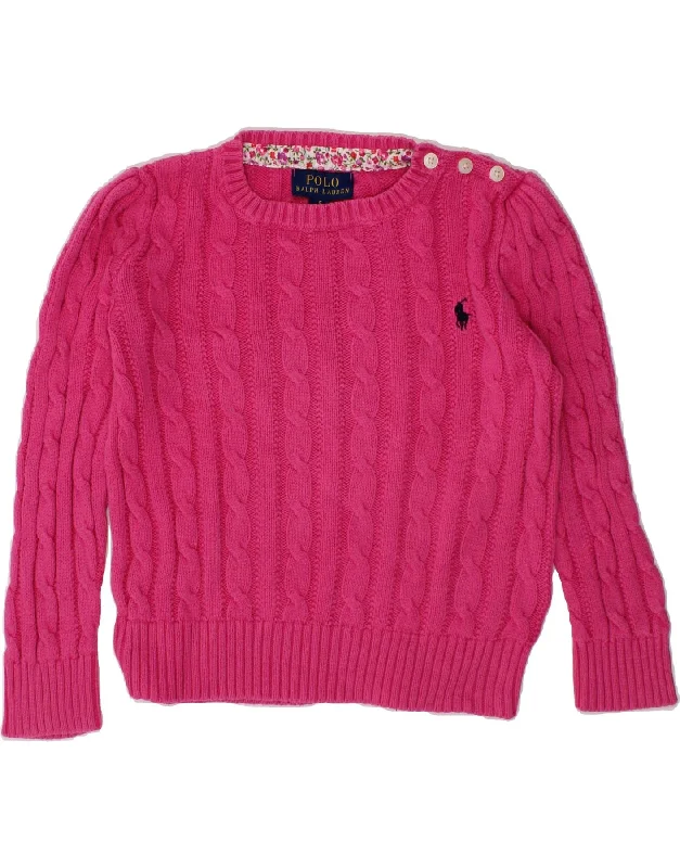 POLO RALPH LAUREN Girls Crew Neck Jumper Sweater 4-5 Years Pink Cotton