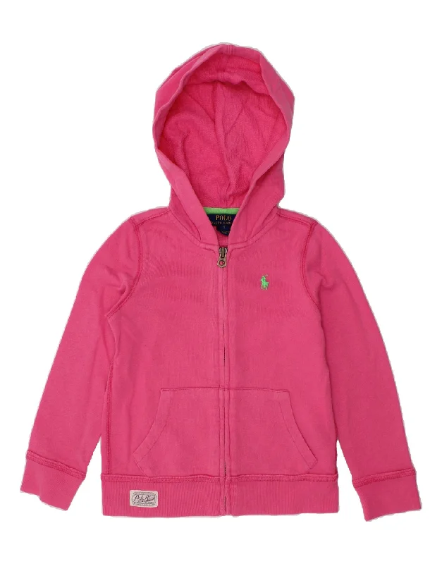 POLO RALPH LAUREN Girls Zip Hoodie Sweater 4-5 Years Pink Cotton