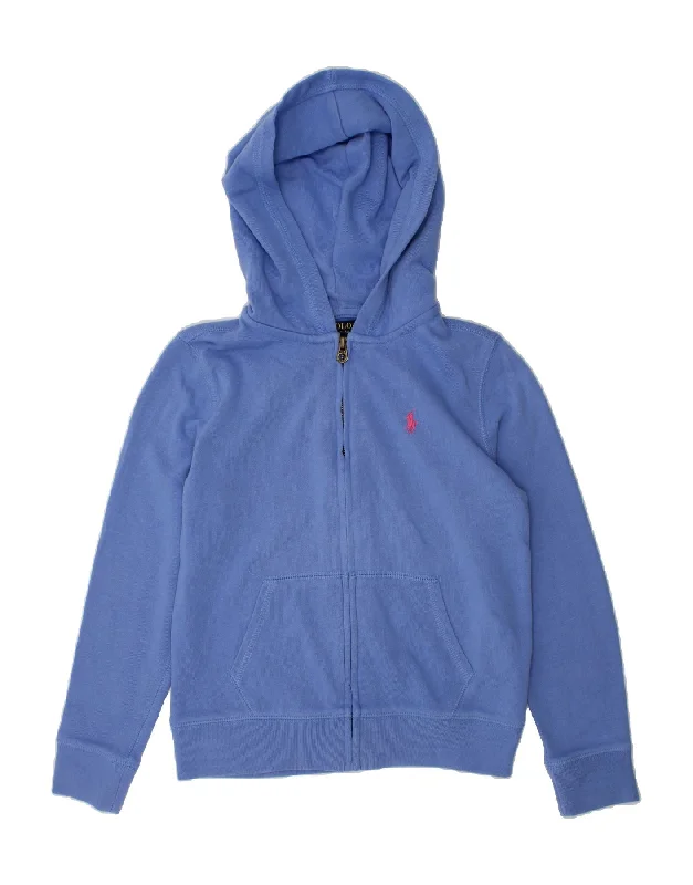 POLO RALPH LAUREN Girls Zip Hoodie Sweater 8-9 Years Medium Blue Cotton