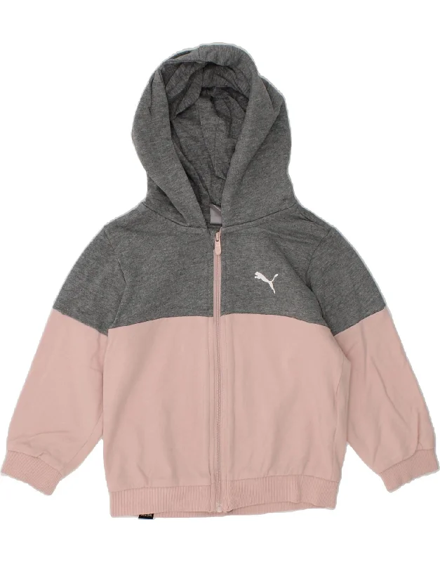 PUMA Baby Girls Zip Hoodie Sweater 12-18 Months Pink Colourblock Cotton