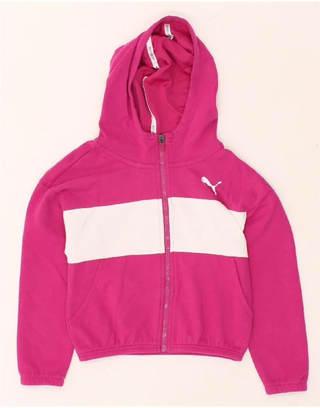 PUMA Girls Crop Graphic Zip Hoodie Sweater 9-10 Years Pink Colourblock