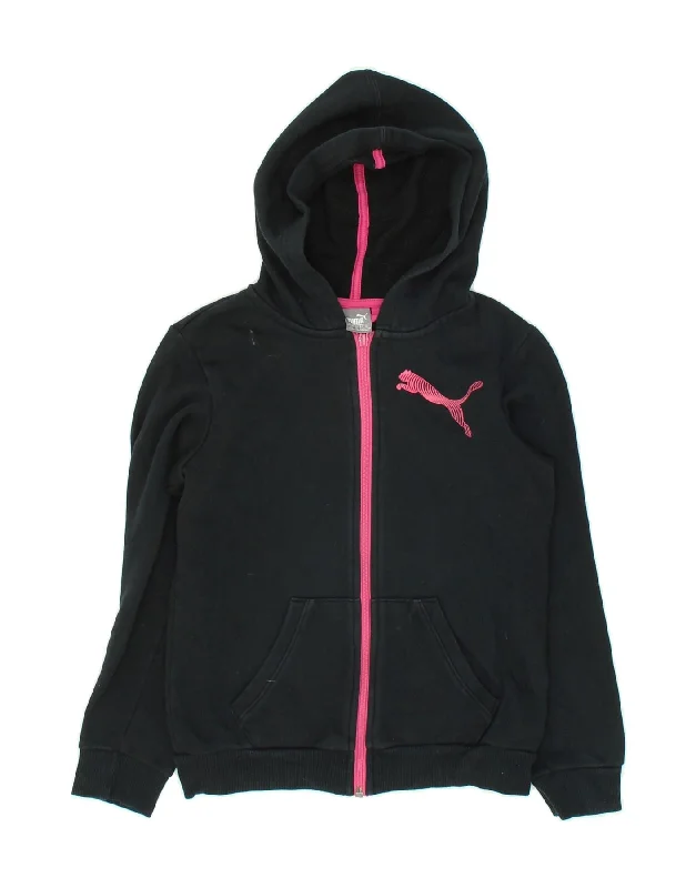 PUMA Girls Graphic Zip Hoodie Sweater 11-12 Years Black Cotton