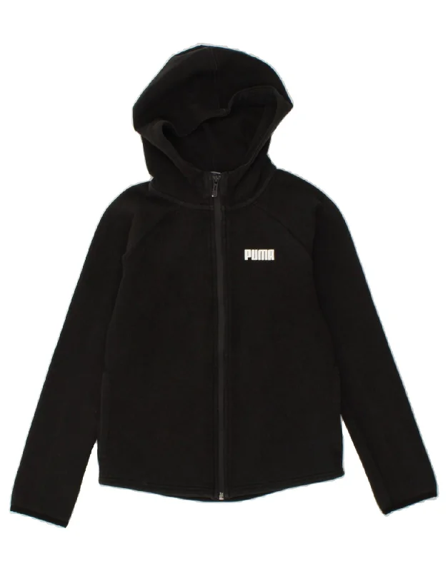 PUMA Girls Graphic Zip Hoodie Sweater 11-12 Years Black Cotton