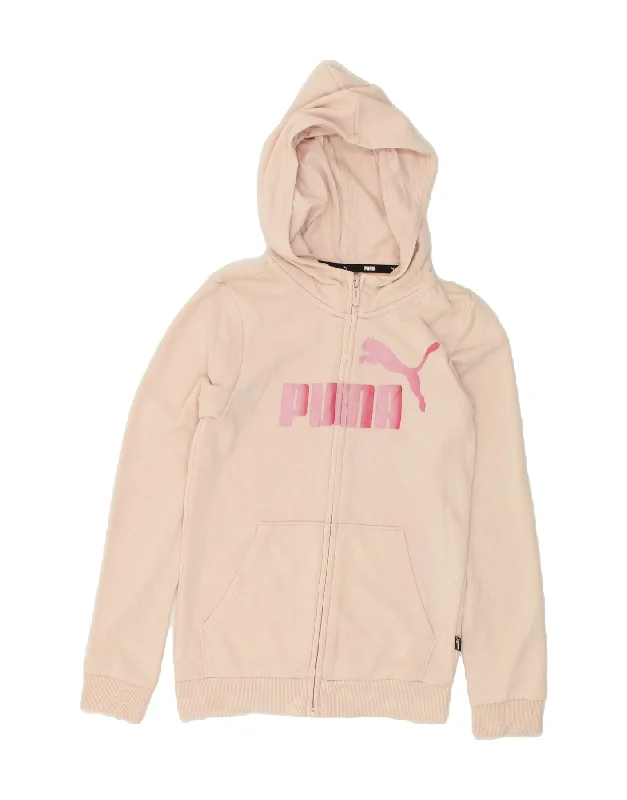 PUMA Girls Graphic Zip Hoodie Sweater 11-12 Years Pink Cotton