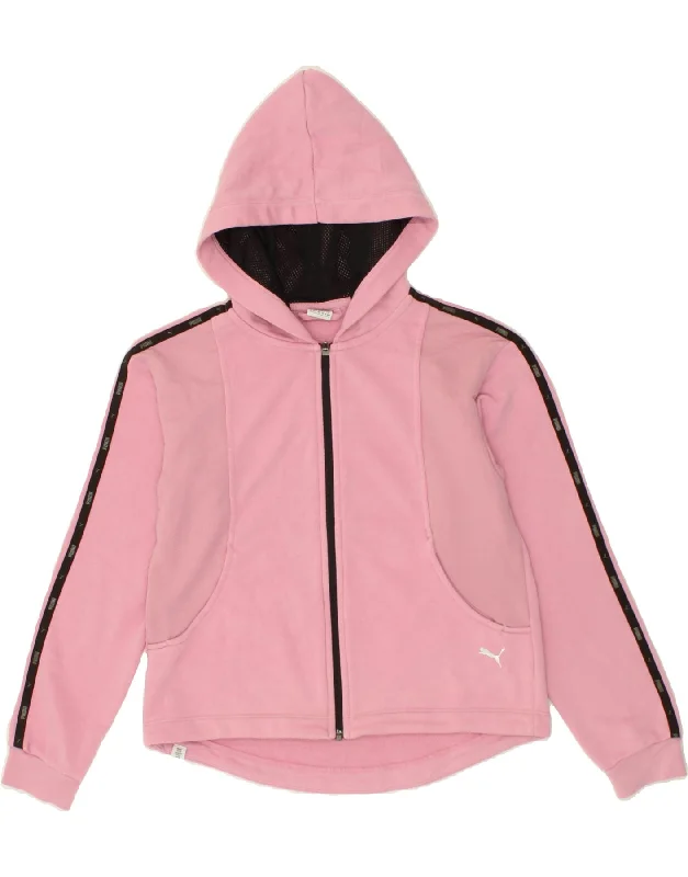 PUMA Girls Graphic Zip Hoodie Sweater 13-14 Years  Pink Cotton