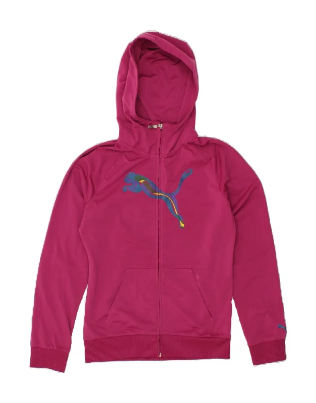 PUMA Girls Graphic Zip Hoodie Sweater 13-14 Years XL Pink