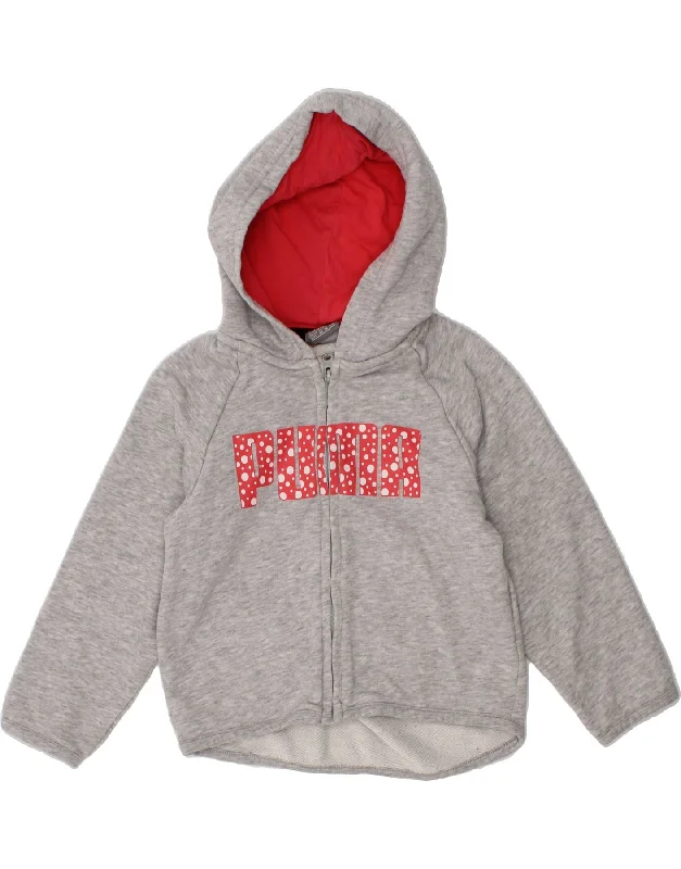 PUMA Girls Graphic Zip Hoodie Sweater 2-3 Years Grey Cotton