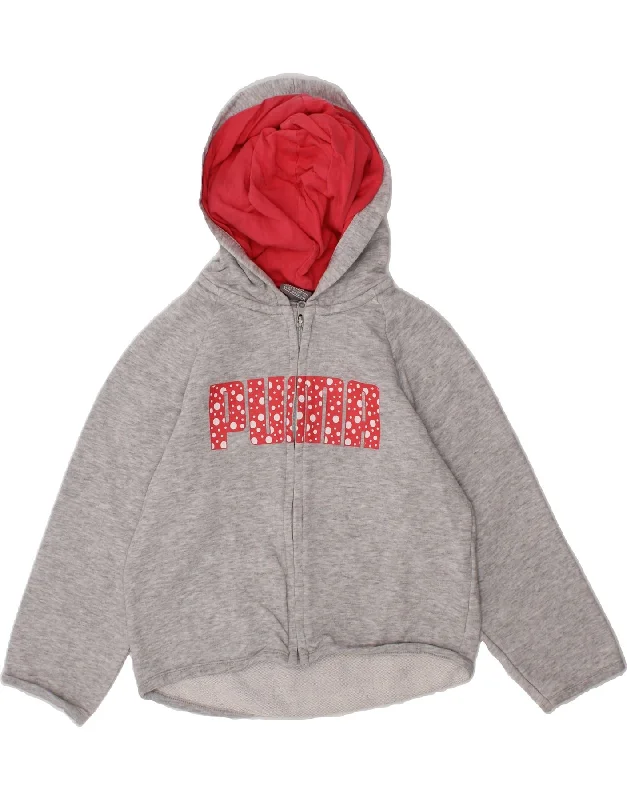 PUMA Girls Graphic Zip Hoodie Sweater 3-4 Years Grey Cotton