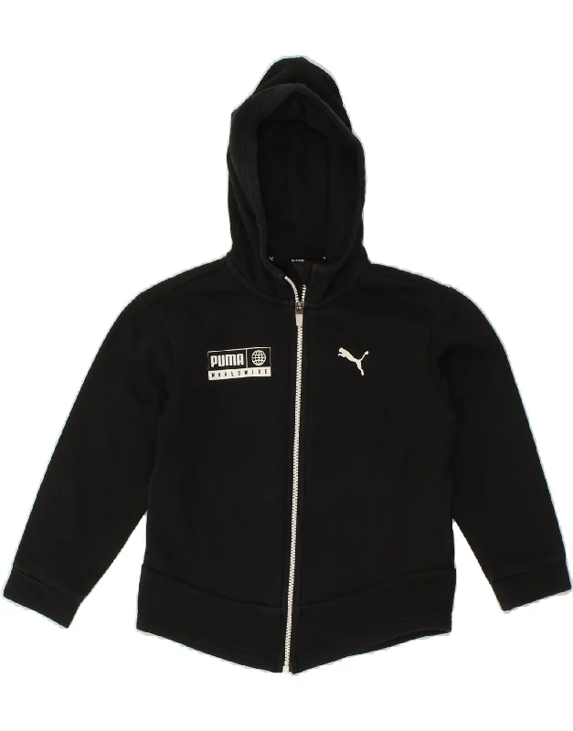 PUMA Girls Graphic Zip Hoodie Sweater 7-8 Years Black Cotton