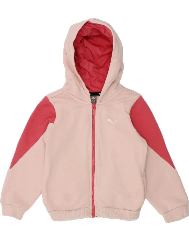 PUMA Girls Zip Hoodie Sweater 3-4 Years Pink Colourblock Cotton