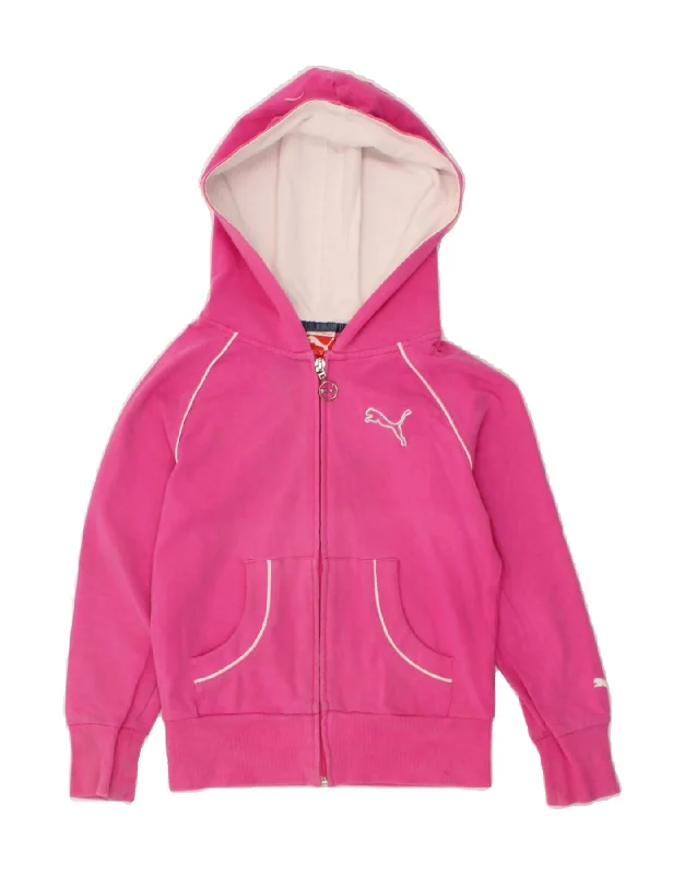 PUMA Girls Zip Hoodie Sweater 7-8 Years Pink Cotton