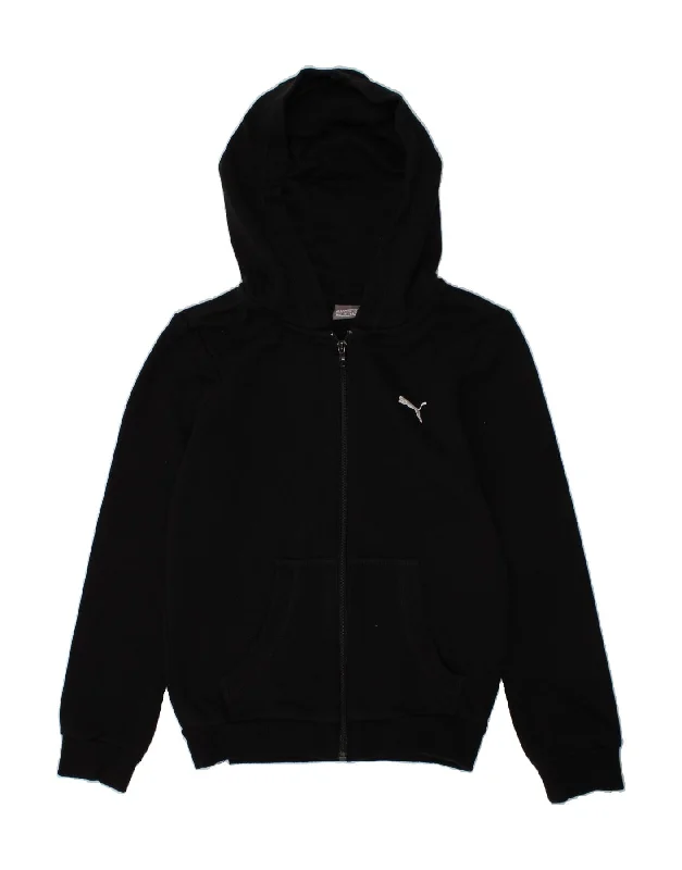 PUMA Girls Zip Hoodie Sweater 9-10 Years Black Cotton