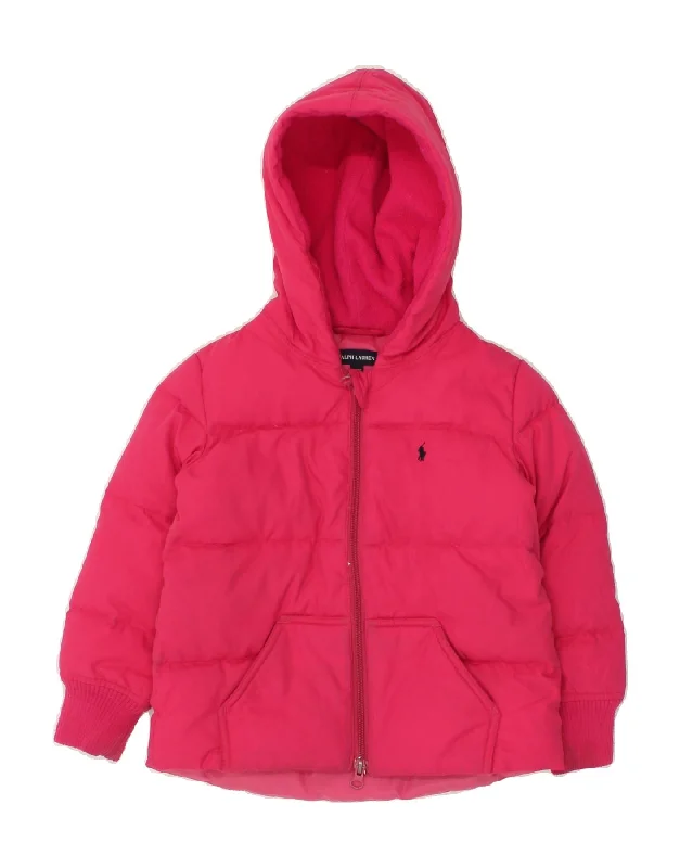 RALPH LAUREN Girls Hooded Padded Jacket 3-4 Years Pink Polyester