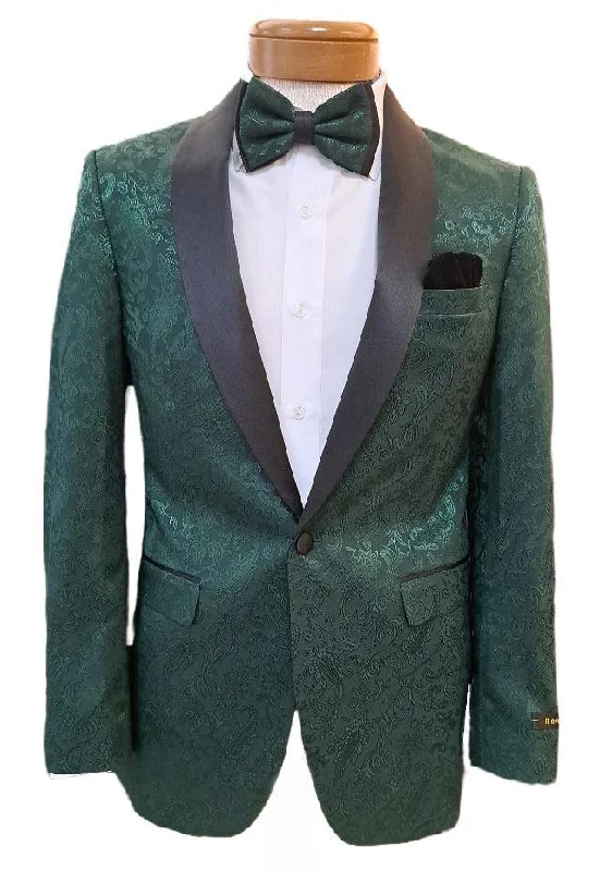 Slim Fit Shawl Lapel Dinner Jacket, Green Paisley