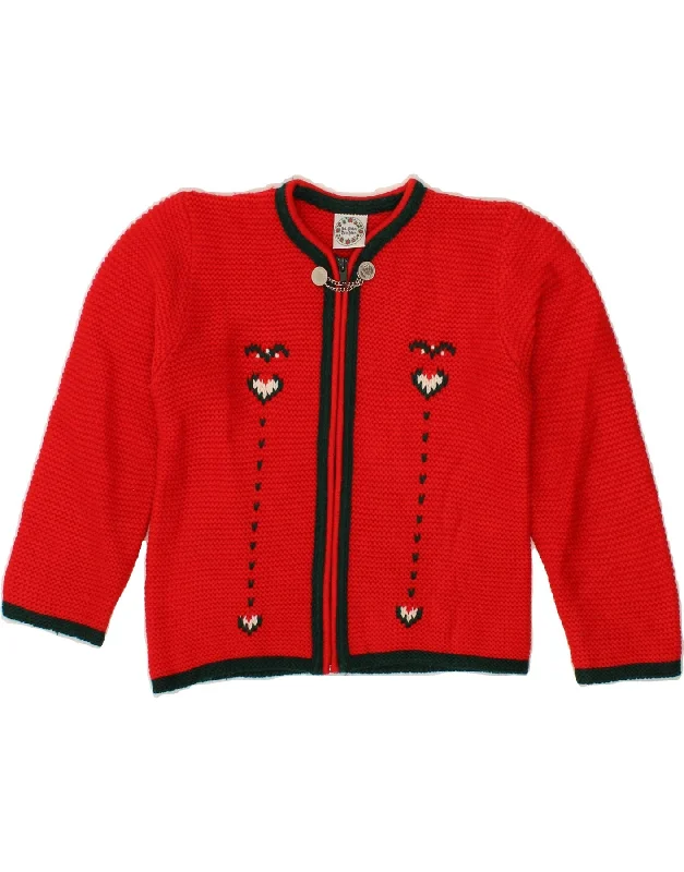 ST. PETER TRACHTEN Girls Graphic Cardigan Sweater 7-8 Years Red