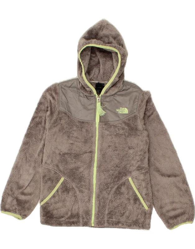 THE NORTH FACE Girls Hooded Fleece Jacket 14-15 Years Large Grey Polyester