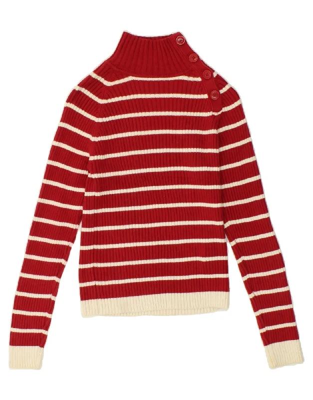 TOMMY HILFIGER Girls Button Neck Jumper Sweater 10-11 Years XL Red Striped