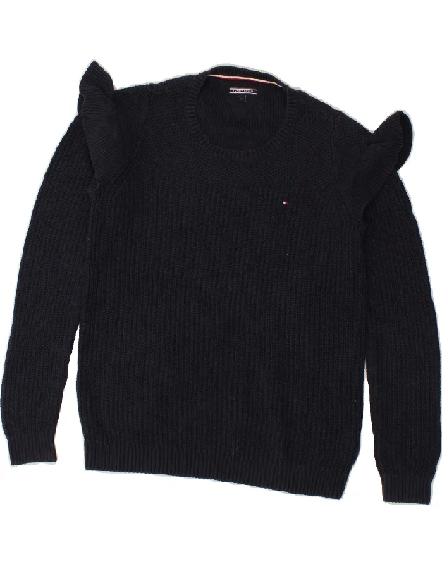 TOMMY HILFIGER Girls Crew Neck Jumper Sweater 13-14 Years Navy Blue Cotton