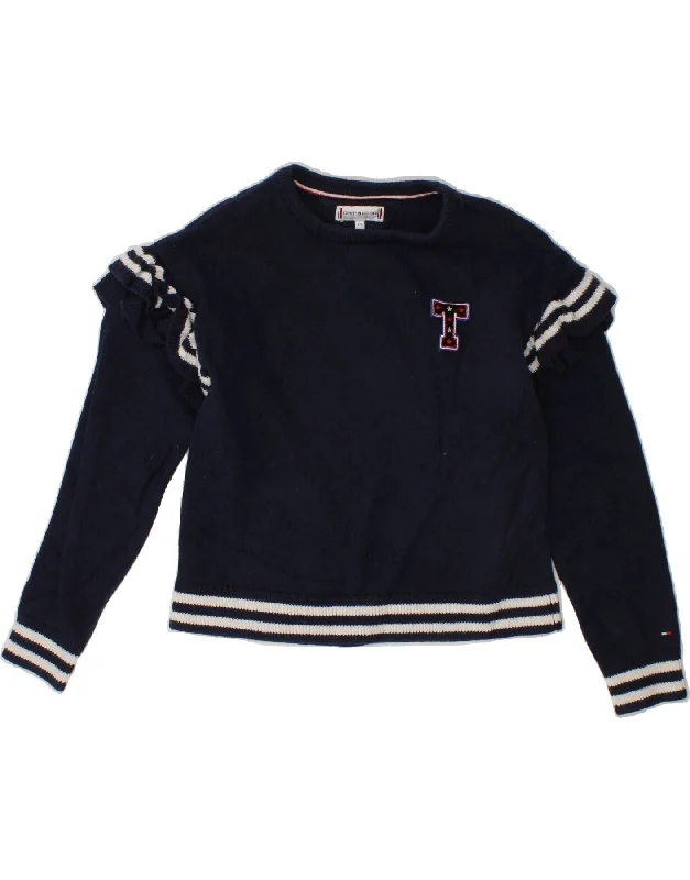 TOMMY HILFIGER Girls Crew Neck Jumper Sweater 4-5 Years Navy Blue Cotton