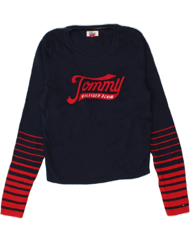 TOMMY HILFIGER Girls Crew Neck Jumper Sweater 8-9 Years Large  Navy Blue