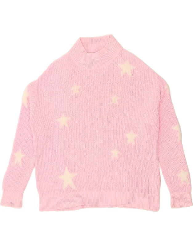 TOMMY HILFIGER Girls Graphic Turtle Neck Jumper Sweater 11-12 Years Pink