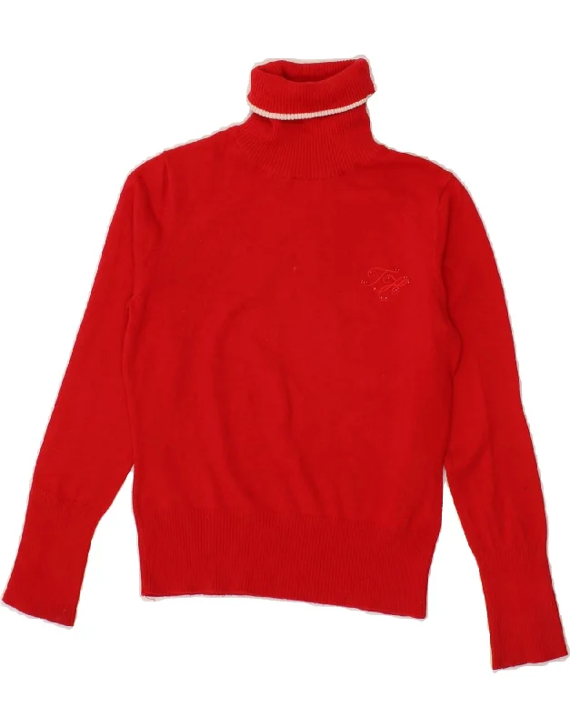 TOMMY HILFIGER Girls Roll Neck Jumper Sweater 9-10 Years Red Cotton