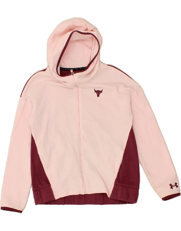 UNDER ARMOUR Girls Zip Hoodie Sweater 11-12 Years Large Pink Colourblock