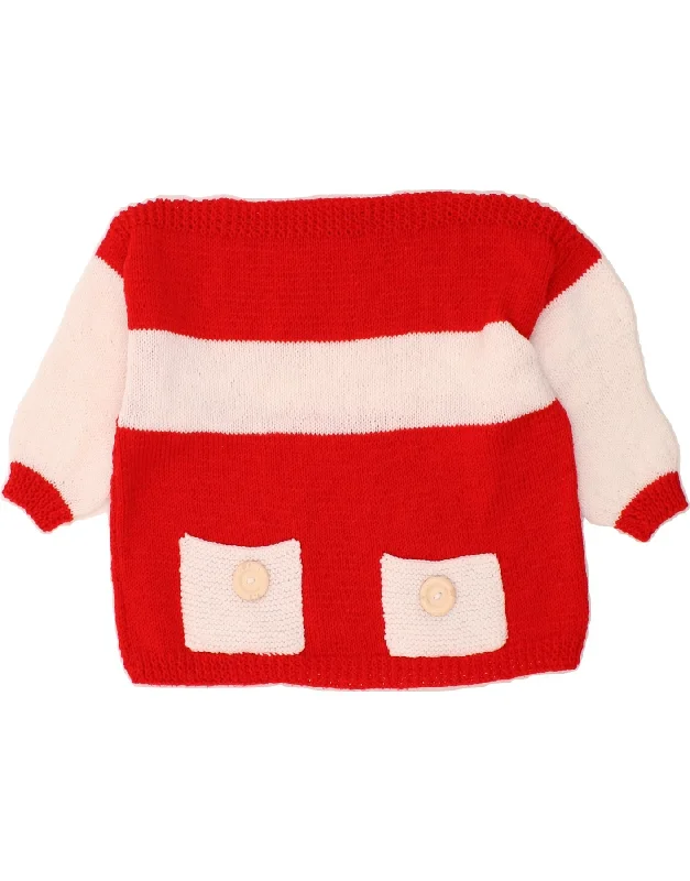 VINTAGE Girls Boat Neck Jumper Sweater 9-10 Years Red Colourblock