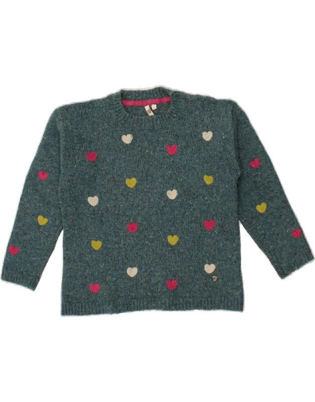 WHITE STUFF Girls Crew Neck Jumper Sweater 11-12 Years Green Spotted Wool