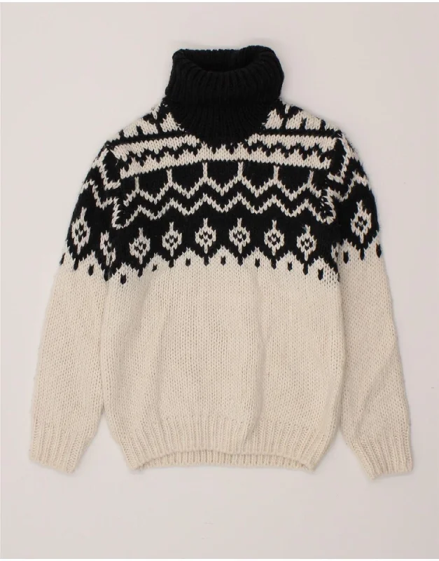 ZARA Girls Roll Neck Jumper Sweater 7-8 Years Off White Fair Isle Acrylic