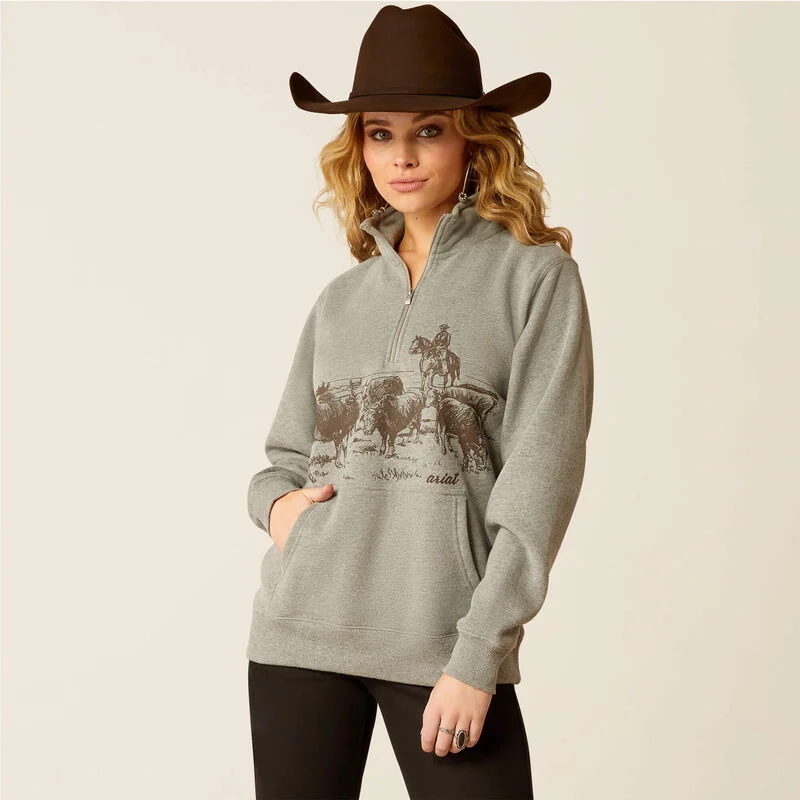 Women's 1/2 Zip Sweatshirt - Heather Grey