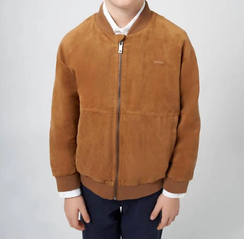 Boy's Suede Jacket In Brown