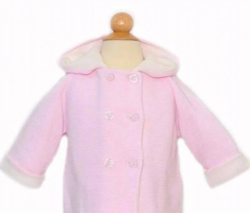 Kids Cotton Seedstitch Double Breasted Jacket In Pink/cream