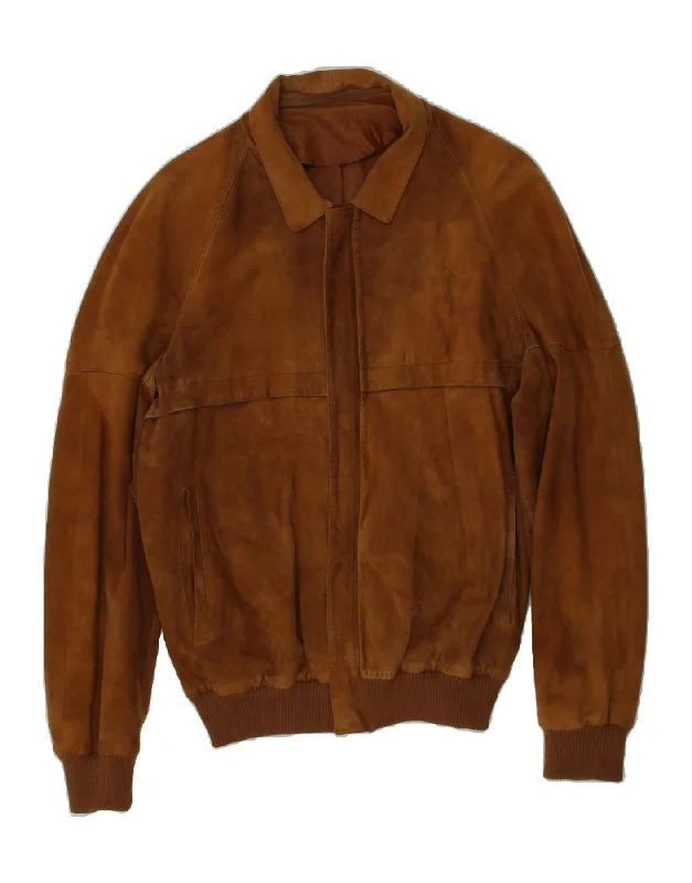 LAVORAZIONE ARTIGIANALE Mens Suede Bomber Jacket UK 36 Small Brown