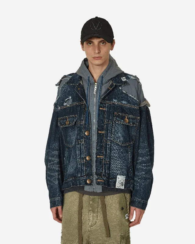 Double Layered Denim Hooded Jacket Indigo