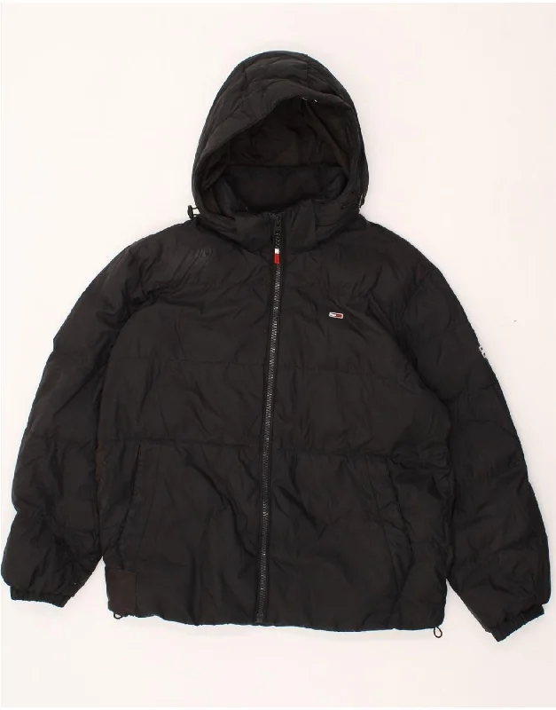 TOMMY HILFIGER Mens Hooded Padded Jacket UK 38 Medium Black Polyester