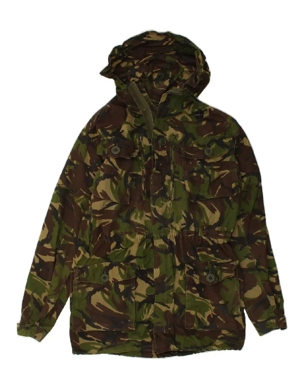 VINTAGE Mens Hooded Utility Jacket UK 40 Large Green Camouflage Polyester