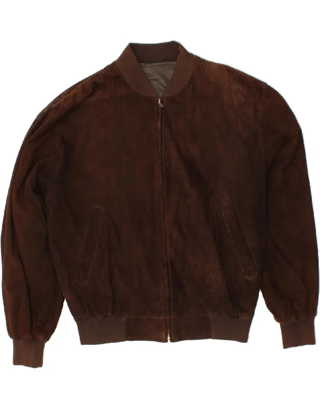 VINTAGE Mens Suede Bomber Jacket UK 42 XL Brown