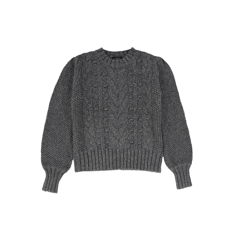 BAMBOO CHARCOAL CABLE KNIT PUFF SLEEVE SWEATER [FINAL SALE]