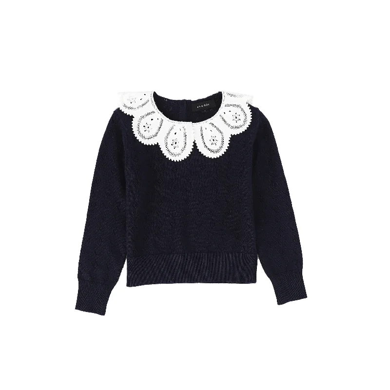 Bamboo Navy Textured Knit Detail Collar Sweater [FINAL SALE]